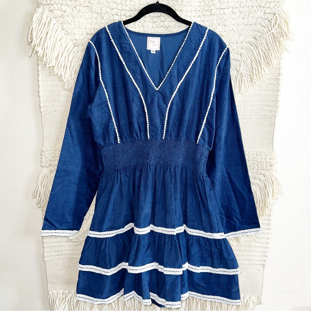 MARE SEA navy blue corduroy tiered mini dress M